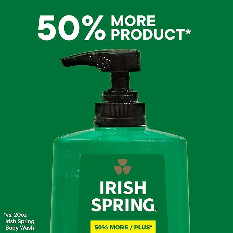 Irish Spring Original Moisturizing Body Wash for Men, 24-Hour Fresh, Face and Body Wash, Biodegradable Ingredients, Paraben Free, Cool Fresh Scent, 30 fl oz Pump Bottle - Image 9