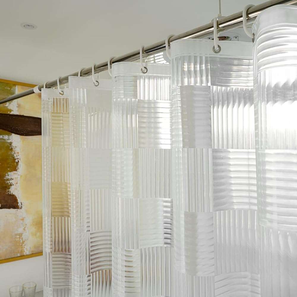 EurCross EVA Clear Shower Curtain 72x72 inches with 3 Stronger Magnetic Magnets, Flexibility PVC-free 155g/m2 Heavy Duty Clear Design Shower Curtain Liner with Geometric 3D Pattern and Hooks  - Image 1