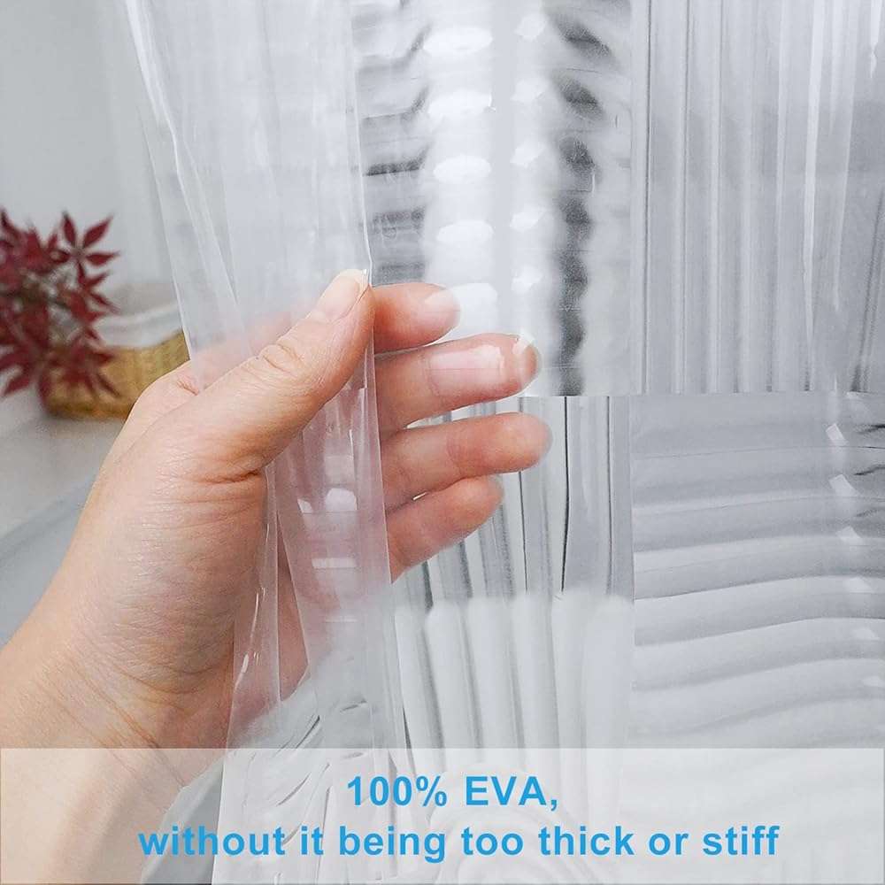 EurCross EVA Clear Shower Curtain 72x72 inches with 3 Stronger Magnetic Magnets, Flexibility PVC-free 155g/m2 Heavy Duty Clear Design Shower Curtain Liner with Geometric 3D Pattern and Hooks  - Image 3