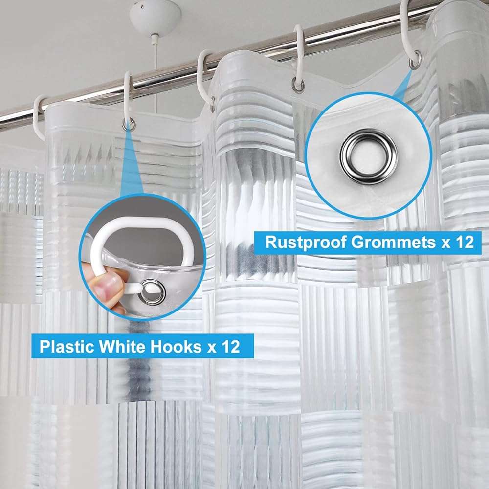EurCross EVA Clear Shower Curtain 72x72 inches with 3 Stronger Magnetic Magnets, Flexibility PVC-free 155g/m2 Heavy Duty Clear Design Shower Curtain Liner with Geometric 3D Pattern and Hooks  - Image 7