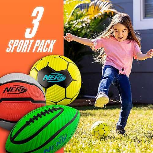 Nerf Mini Foam Sports Ball Set - Foam Football, Soccer Ball + Basketball Soft Sports Toy for Kids - Image 2