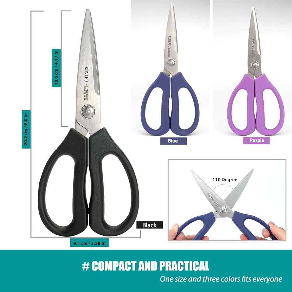 KUNIFU Kitchen Scissors, All Purpose Kitchen Shears, Heavy Duty Come Apart Scissors Gadgets Utensils - Black - Image 2
