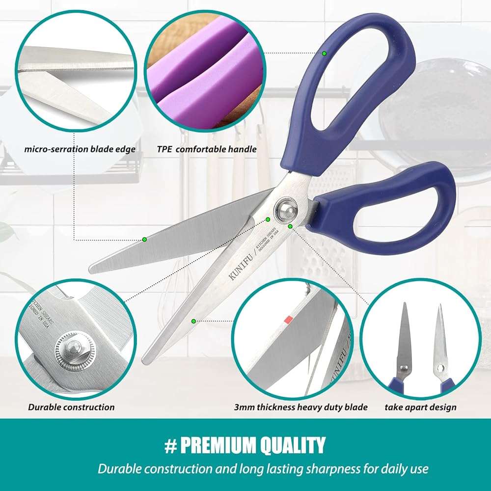 KUNIFU Kitchen Scissors, All Purpose Kitchen Shears, Heavy Duty Come Apart Scissors Gadgets Utensils - Black - Image 3