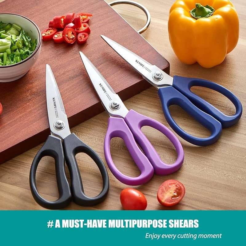 KUNIFU Kitchen Scissors, All Purpose Kitchen Shears, Heavy Duty Come Apart Scissors Gadgets Utensils - Black - Image 4