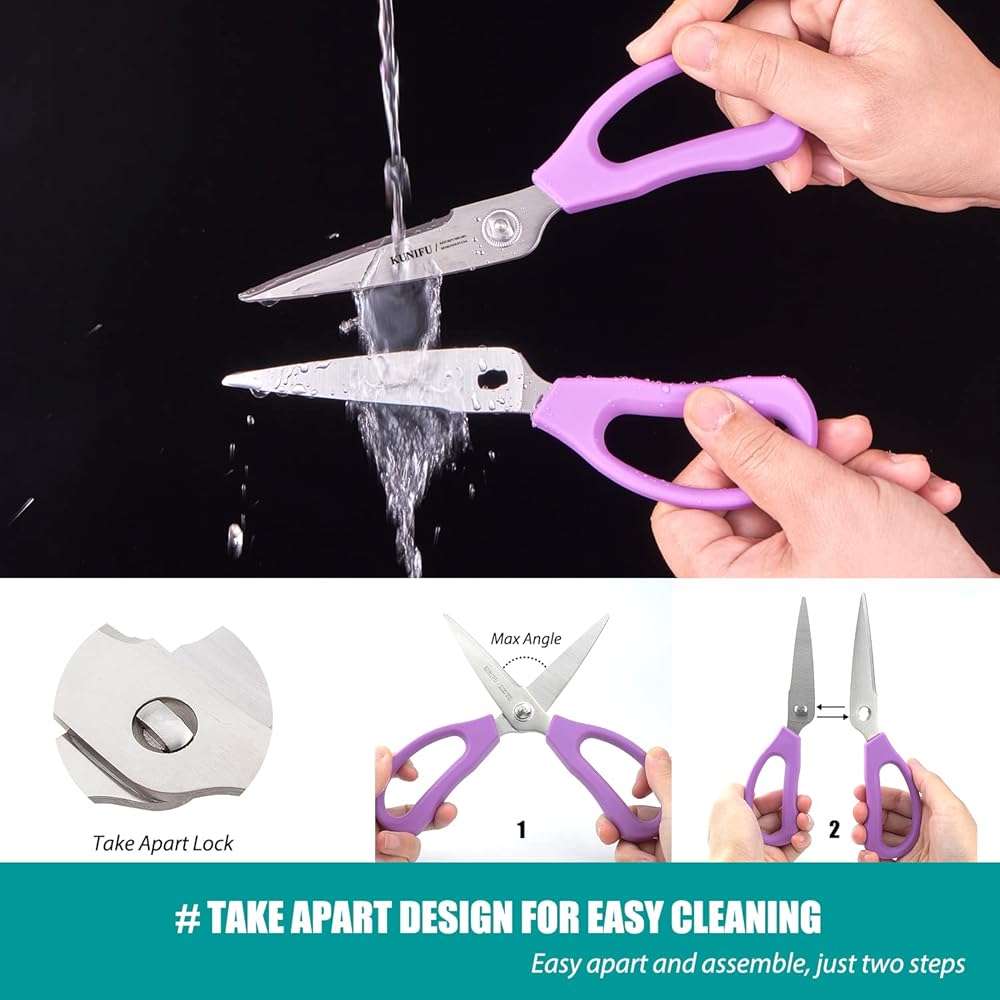 KUNIFU Kitchen Scissors, All Purpose Kitchen Shears, Heavy Duty Come Apart Scissors Gadgets Utensils - Black - Image 8