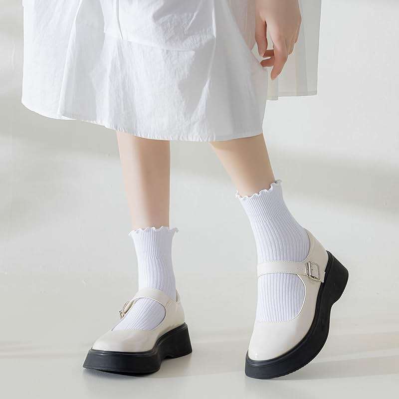 Mcool Mary Womens Ruffle Socks, Cute Ankle Winter Warm Knit Cotton Frilly Sock 6 Pack - Image 3