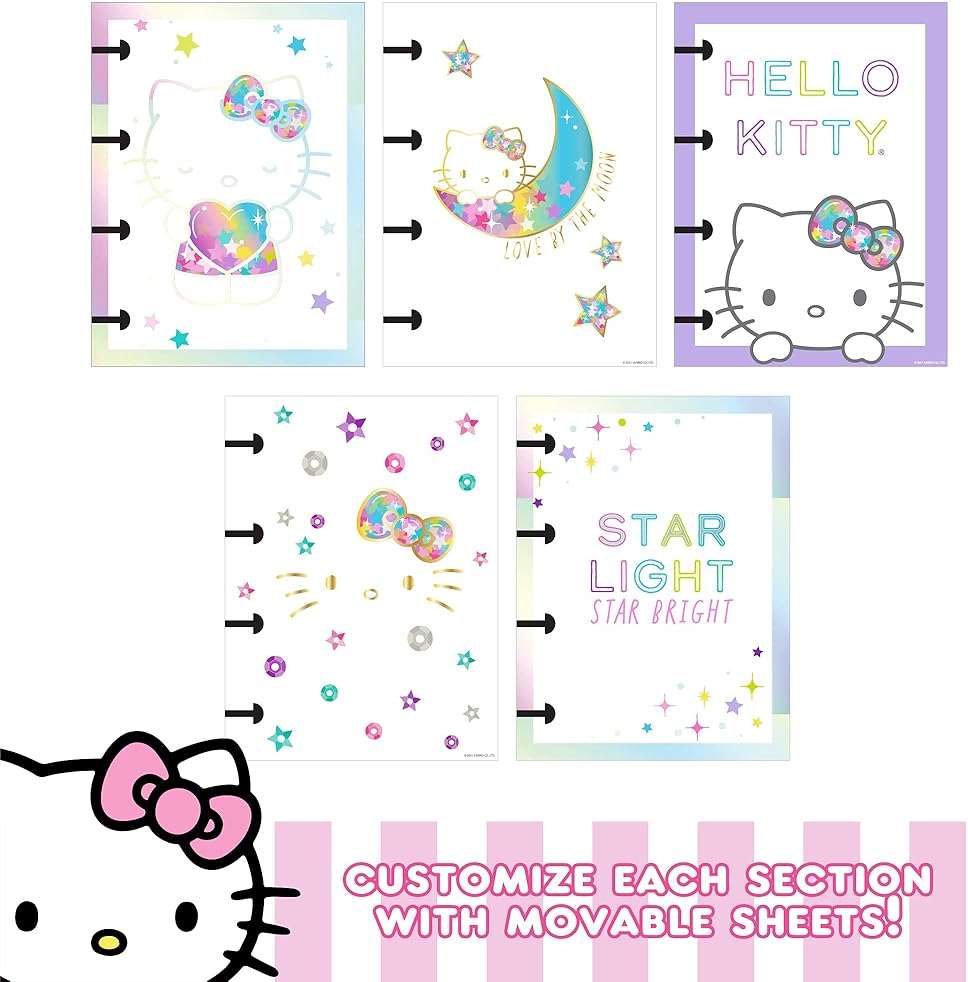 Hello Kitty DIY Glitter Micro Journal by Horizon Group USA, 40+ Stationery Accessories Including Hello Kitty Stickers, Surprise Keychain, Interchangeable Binder Discs, Squishy Glitter Cover & More - Image 6