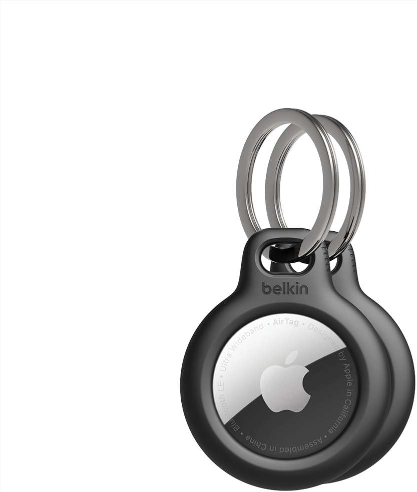 Belkin Apple AirTag Secure Holder with Key Ring - Durable Scratch Resistant Case With Open Face & Raised Edges - Protective AirTag Keychain Accessory For Keys, Pets, Luggage, Backpacks -2 Count Black - Image 1