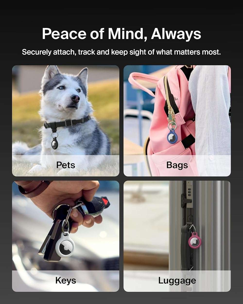 Belkin Apple AirTag Secure Holder with Key Ring - Durable Scratch Resistant Case With Open Face & Raised Edges - Protective AirTag Keychain Accessory For Keys, Pets, Luggage, Backpacks -2 Count Black - Image 3