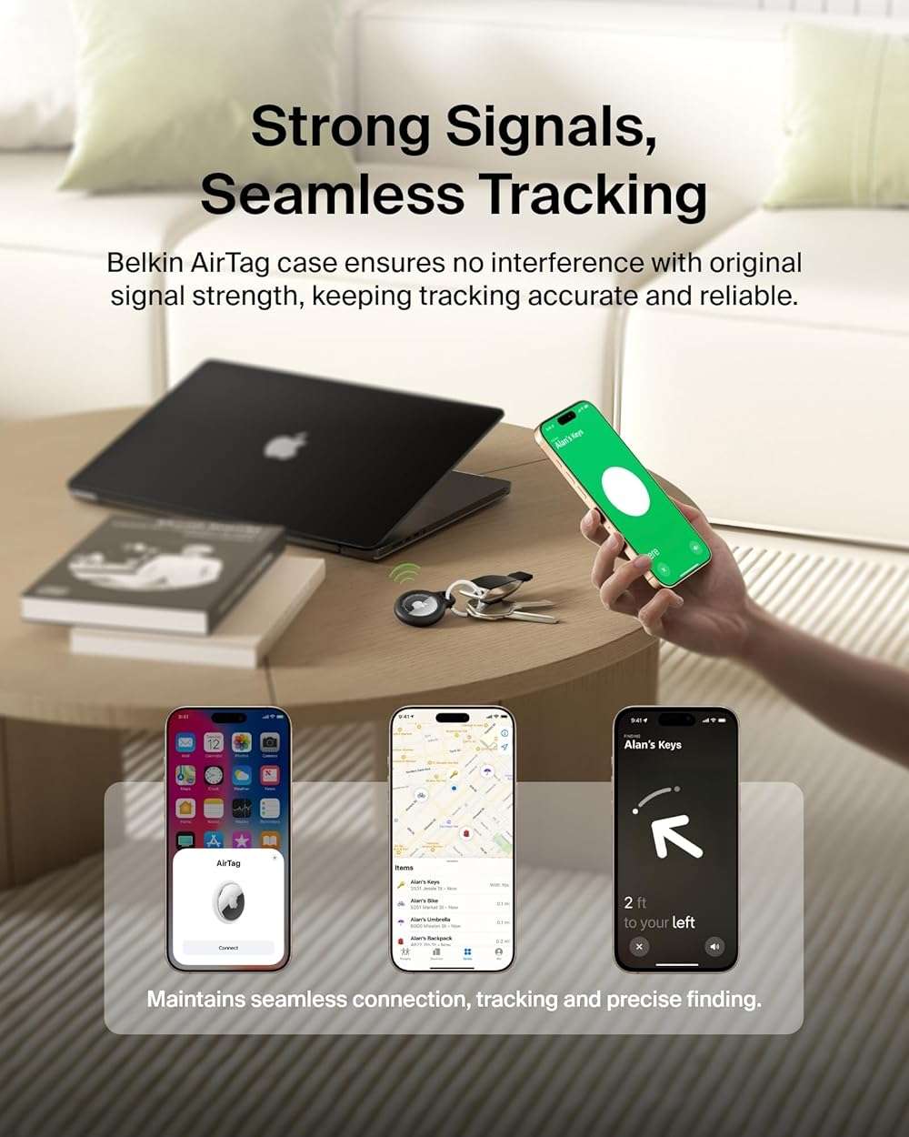 Belkin Apple AirTag Secure Holder with Key Ring - Durable Scratch Resistant Case With Open Face & Raised Edges - Protective AirTag Keychain Accessory For Keys, Pets, Luggage, Backpacks -2 Count Black - Image 6