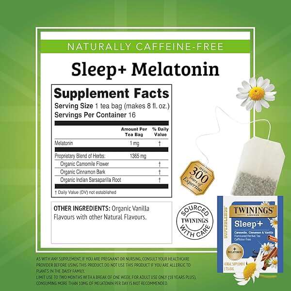 Twinings Superblends Sleep+ Herbal Tea with 1mg Melatonin, Camomile, Cinnamon & Vanilla, Naturally Caffeine-Free, 16 Tea Bags (Pack of 6), 96 Teabags - Image 2