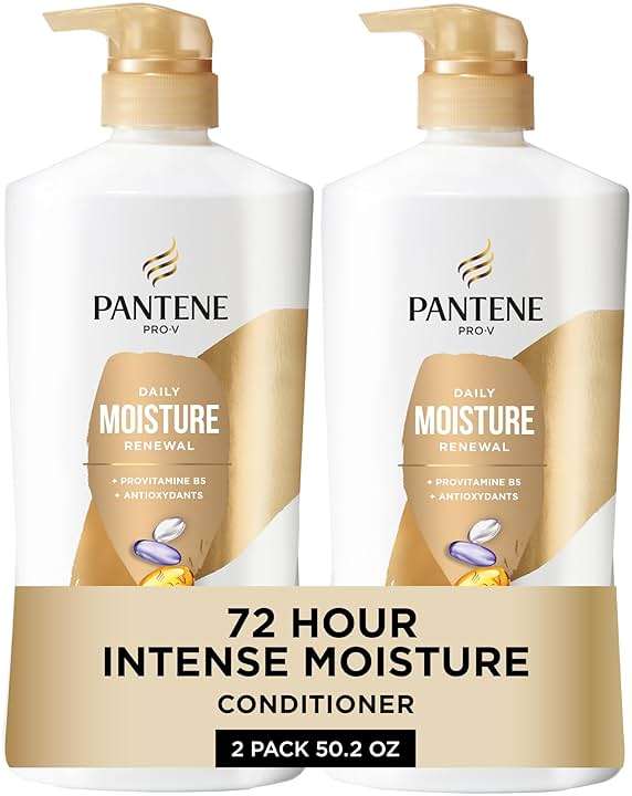 Pantene Conditioner, Daily Moisture Renewal - Pro-V Nutrients for Dry, Color-Treated, Straight to Curly Hair, 72-Hour Hydration & Softness, 25.1 Oz Each, 2-Pack + Miracle Rescue Shot (0.5 Oz) - Image 1