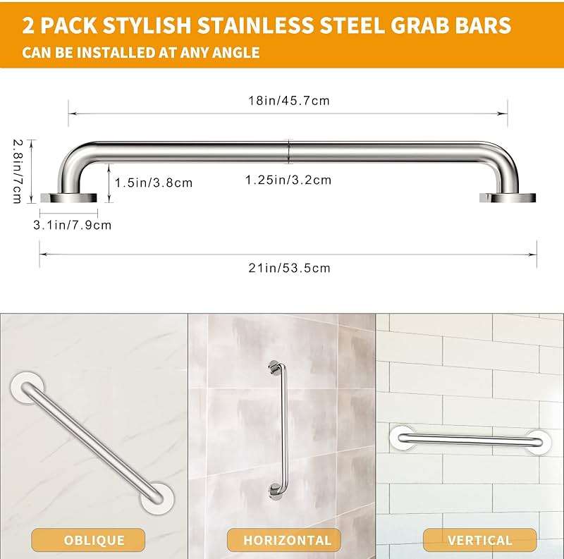 18 Inch Shower Grab Bar 2 Pack Brushed Nickel SUS304 Safety Bathroom Grab Bars with Concealed Screws, 500lbs Support Assist Bath Handle Balance Bar for Handicap Elderly Pregnant - Image 2