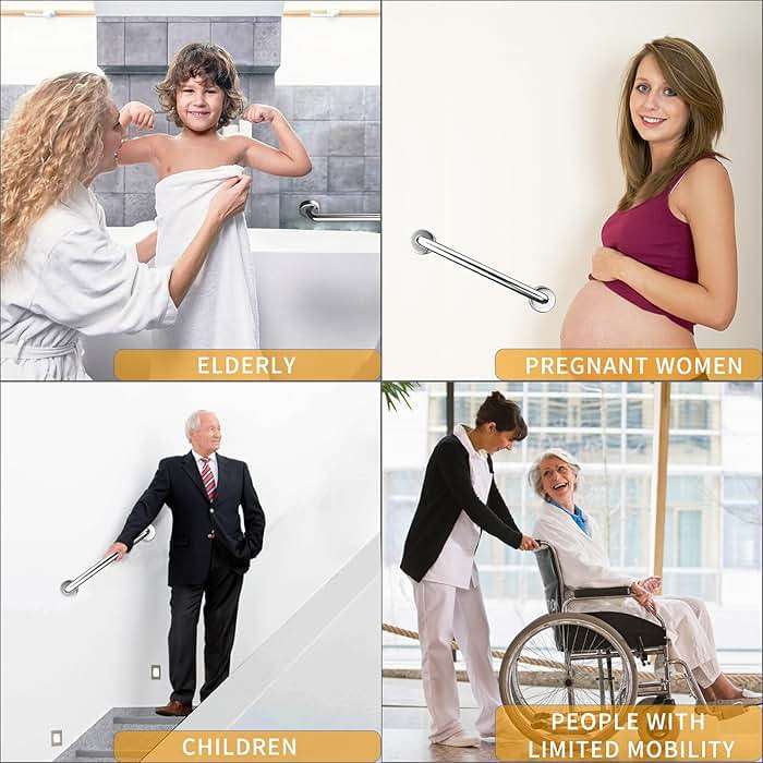 18 Inch Shower Grab Bar 2 Pack Brushed Nickel SUS304 Safety Bathroom Grab Bars with Concealed Screws, 500lbs Support Assist Bath Handle Balance Bar for Handicap Elderly Pregnant - Image 7