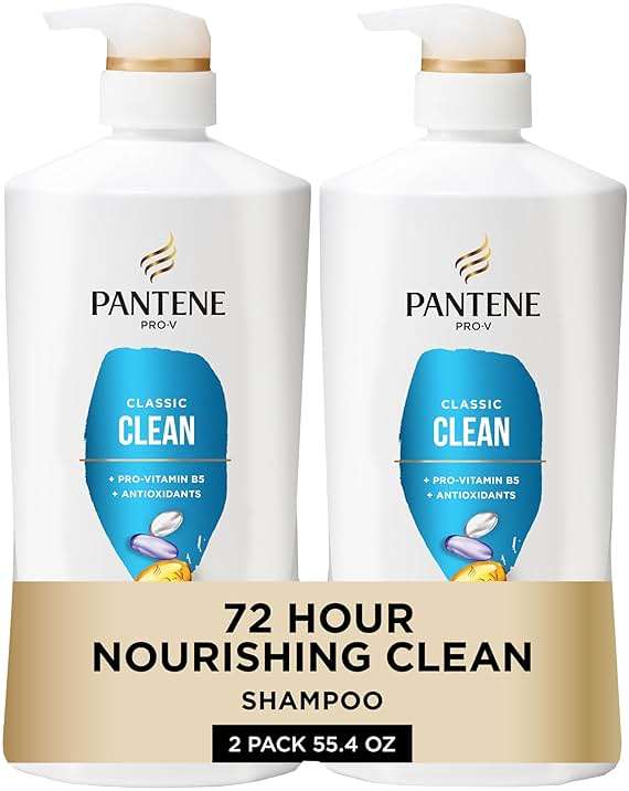 Pantene Shampoo, Classic Clean - Pro-V Nutrients for Dry, Color-Treated Hair, Healthy Looking Hair Every Wash, Antioxidant-Rich, 27.7 Oz Each, 2-Pack + Miracle Rescue Shot (0.5 Oz) - Image 1