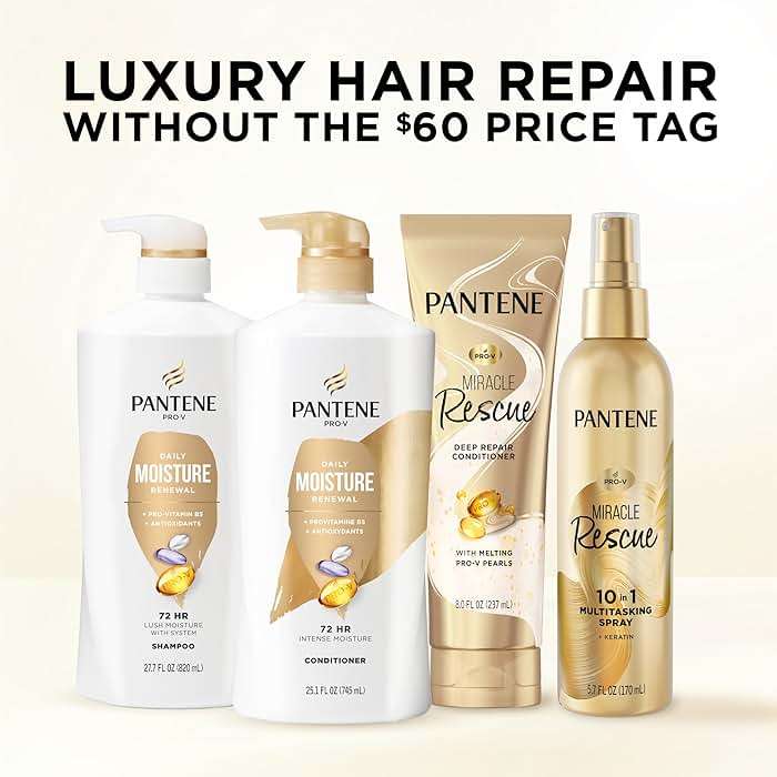 Pantene Shampoo & Conditioner Set, Daily Moisture Renewal - Pro-V Nutrients for Dry, Color-Treated, Straight to Curly Hair, 72-Hour Hydration & Softness, 52.8 Oz Total + Miracle Rescue Shot (0.5 Oz) - Image 7
