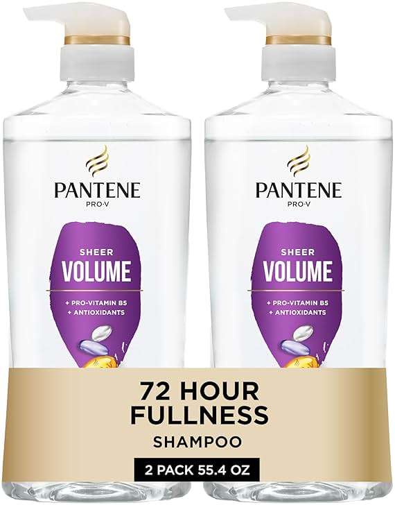 Pantene Shampoo, Sheer Volume - Lightweight Nourishment for Fine, Color-Treated Hair, 72-Hour Fullness and Body, 27.7 Oz Each, 2-Pack + Miracle Rescue Shot (0.5 Oz) - Image 1
