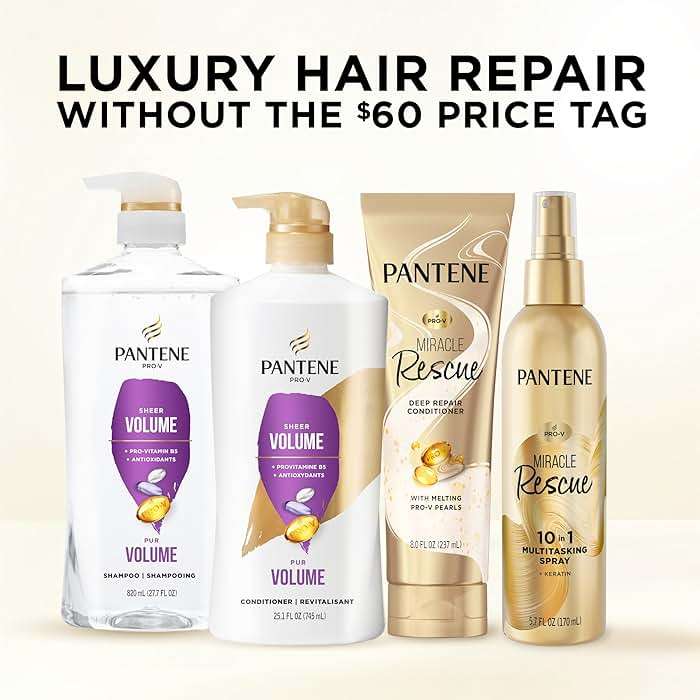Pantene Shampoo, Sheer Volume - Lightweight Nourishment for Fine, Color-Treated Hair, 72-Hour Fullness and Body, 27.7 Oz Each, 2-Pack + Miracle Rescue Shot (0.5 Oz) - Image 7