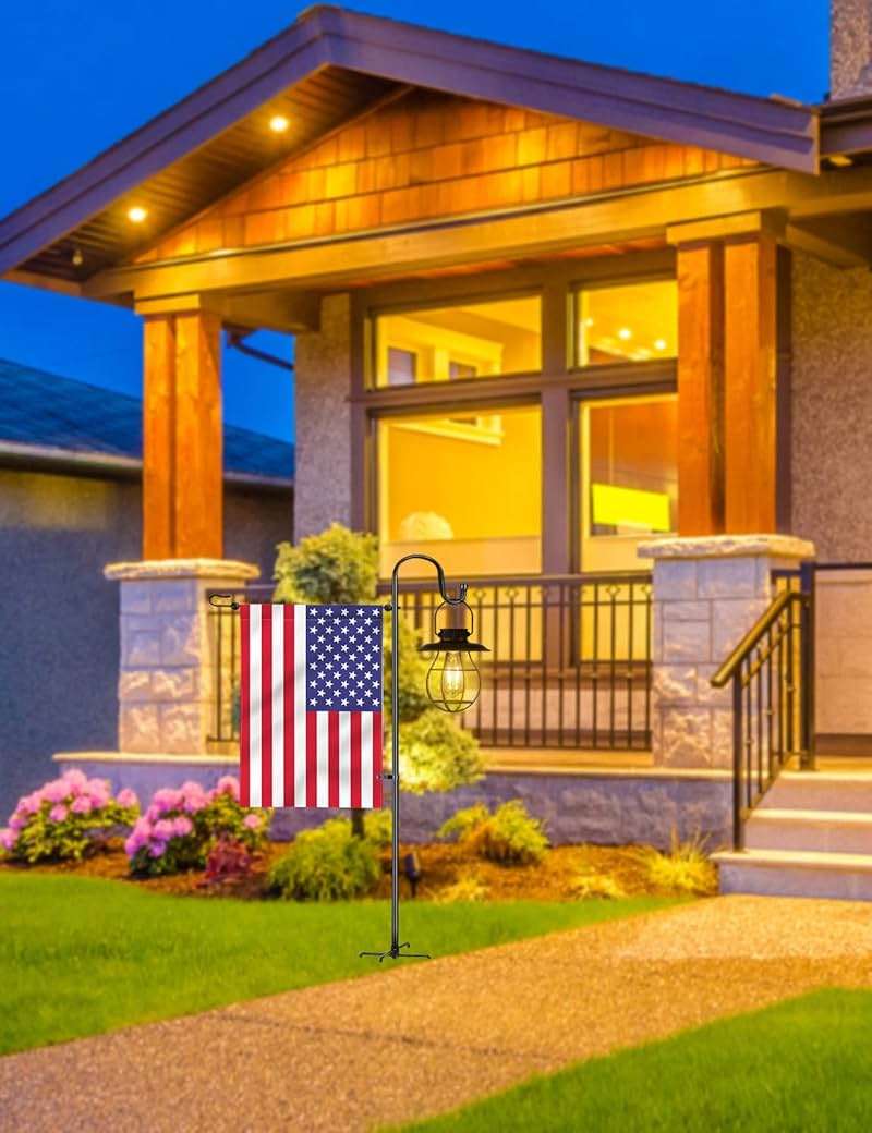 LOPANNY Garden Flag Stand - Upgraded Garden Flag Pole with Shepherd Hooks for 12 x 18 Flag, 45IN Yard Flag Holder Stand for Small Flags(Without Solar Lights & Flag) - Image 5