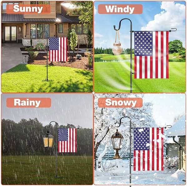 LOPANNY Garden Flag Stand - Upgraded Garden Flag Pole with Shepherd Hooks for 12 x 18 Flag, 45IN Yard Flag Holder Stand for Small Flags(Without Solar Lights & Flag) - Image 6
