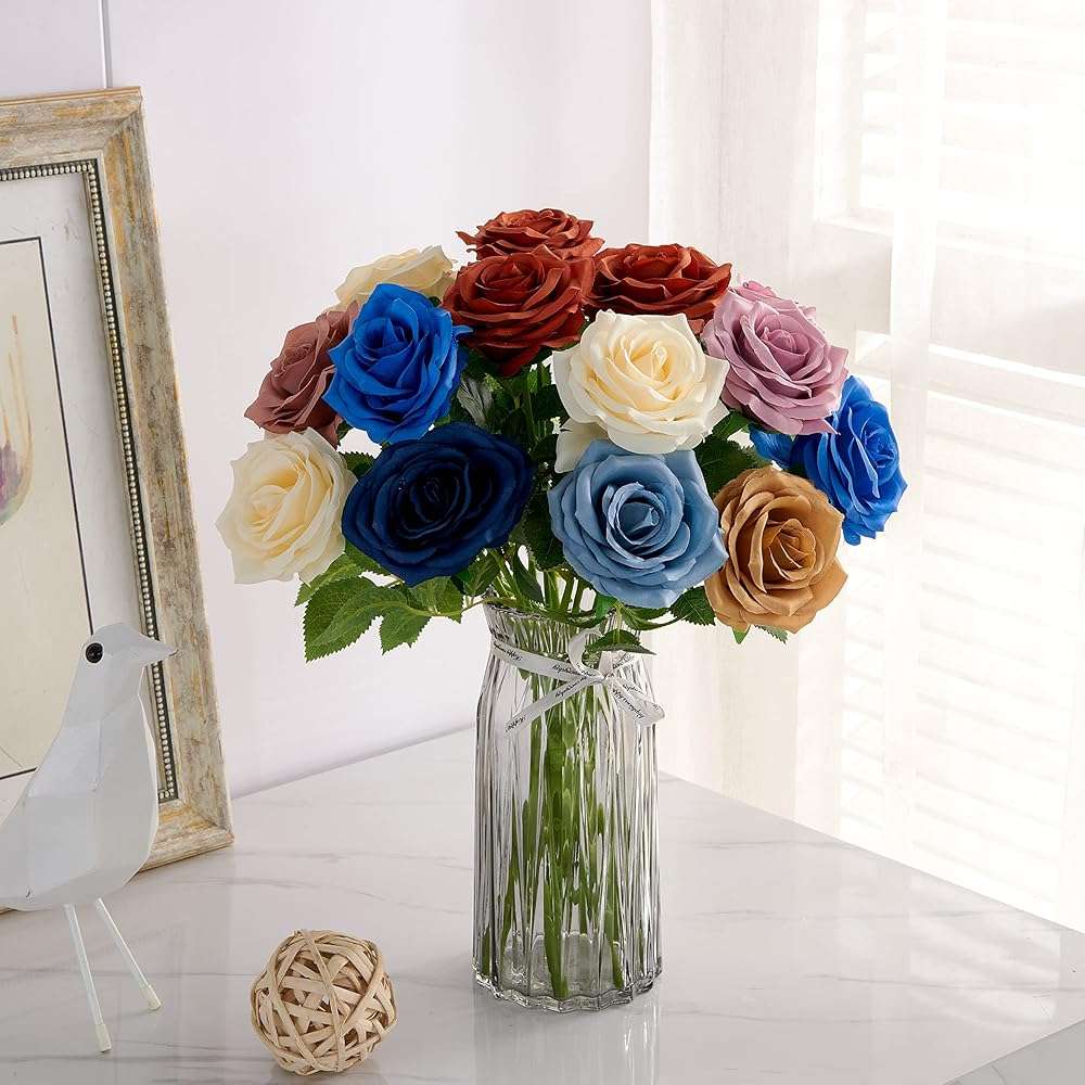 IUKnot Artificial Rose 10pcs Open Flower Bouquet Faux Rose Stems for Wedding Arrangement, Bridal Bouquet, Centerpiece, Fake Faux Silk Flowers (Dusty Rose) - Image 6