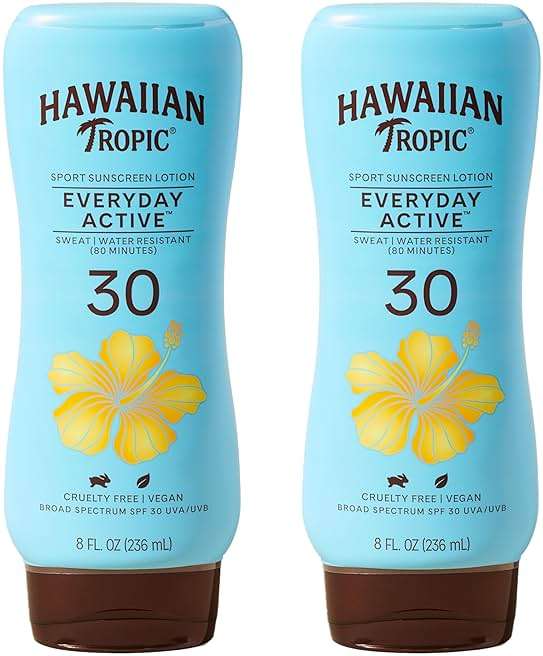 Hawaiian Tropic Everyday Active Lotion Sunscreen SPF 30, 8Fl Oz Twin Pack, Hawaiian Tropic Sunscreen SPF 30, Sunblock, Oxybenzone Free Sunscreen, Broad Spectrum Sunscreen Pack, 8Fl Oz each - Image 1