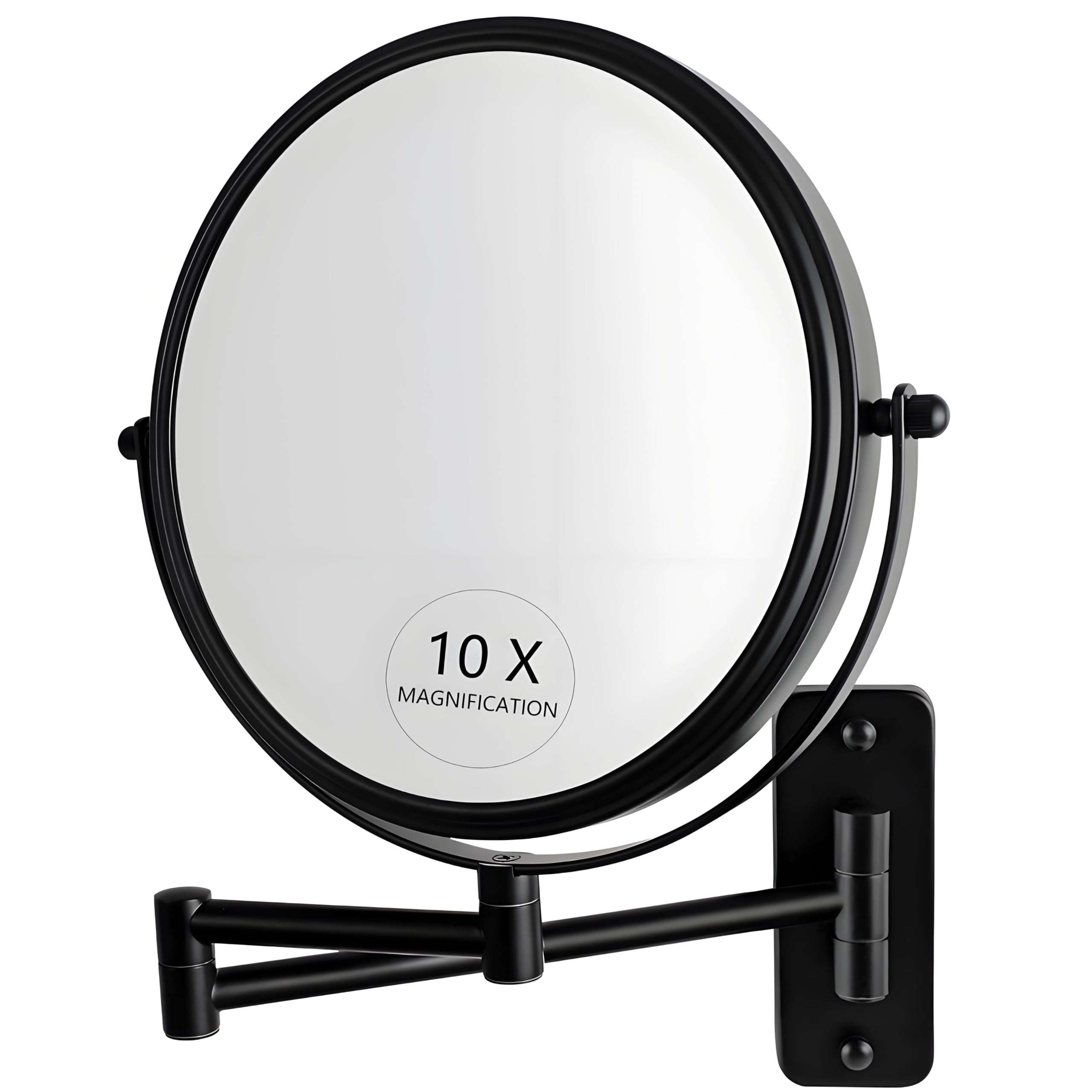 JANEEVA 8" Wall Mounted Makeup Mirror, 1X/10X Magnifying Mirror with 360° Extendable Arm, Double Sided Bathroom Vanity Mirror for Man & Woman (Matte Black) - Image 1