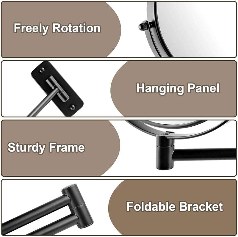 JANEEVA 8" Wall Mounted Makeup Mirror, 1X/10X Magnifying Mirror with 360° Extendable Arm, Double Sided Bathroom Vanity Mirror for Man & Woman (Matte Black) - Image 6