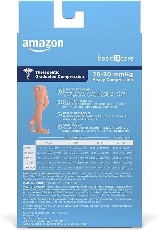 Amazon Basics Medical Compression Stockings, 20-30 mmHg Support, Women & Men Thigh Length Hose, Open Toe, Beige, Medium (Previously Amazon Basic Care) - Image 2