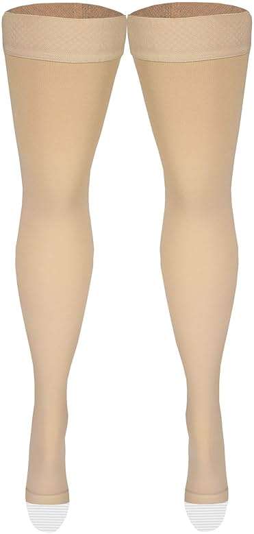 Amazon Basics Medical Compression Stockings, 20-30 mmHg Support, Women & Men Thigh Length Hose, Open Toe, Beige, Medium (Previously Amazon Basic Care) - Image 4