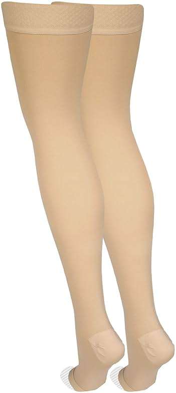 Amazon Basics Medical Compression Stockings, 20-30 mmHg Support, Women & Men Thigh Length Hose, Open Toe, Beige, Medium (Previously Amazon Basic Care) - Image 5