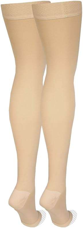 Amazon Basics Medical Compression Stockings, 20-30 mmHg Support, Women & Men Thigh Length Hose, Open Toe, Beige, Medium (Previously Amazon Basic Care) - Image 6