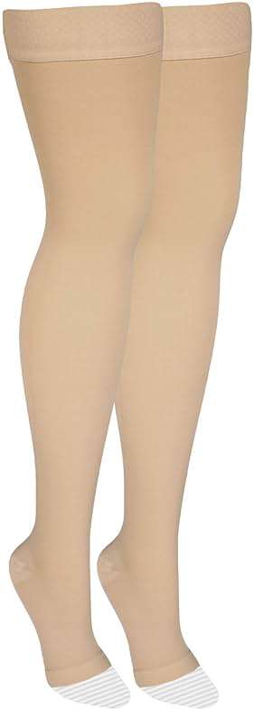 Amazon Basics Medical Compression Stockings, 20-30 mmHg Support, Women & Men Thigh Length Hose, Open Toe, Beige, Medium (Previously Amazon Basic Care) - Image 7