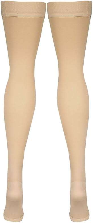 Amazon Basics Medical Compression Stockings, 20-30 mmHg Support, Women & Men Thigh Length Hose, Open Toe, Beige, Medium (Previously Amazon Basic Care) - Image 8