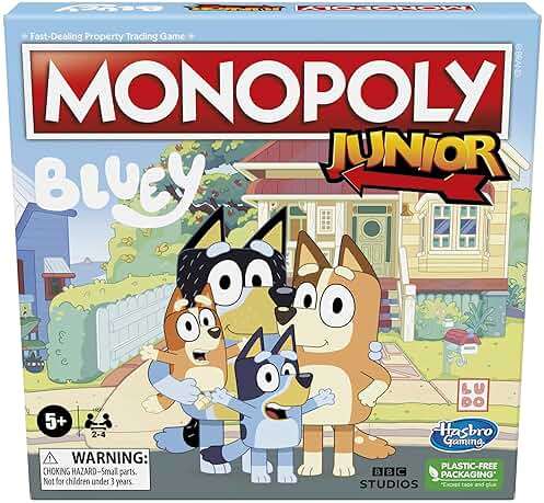 Hasbro Gaming Monopoly Junior Bluey Edition Board Game | Kids Play as Bluey, Bingo, Mum & Dad for Girls & Boys | Ages 5+ (Amazon Exclusive) - Image 1