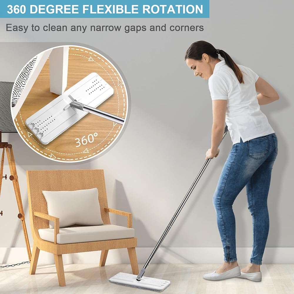 BOSHENG Mop and Bucket with Wringer Set, Hands Free Flat Floor Mop and Bucket, 3 Washable Microfiber Pads Included, Wet and Dry Use, Home Floor Cleaning System for All Floor Types and Windows - Image 3