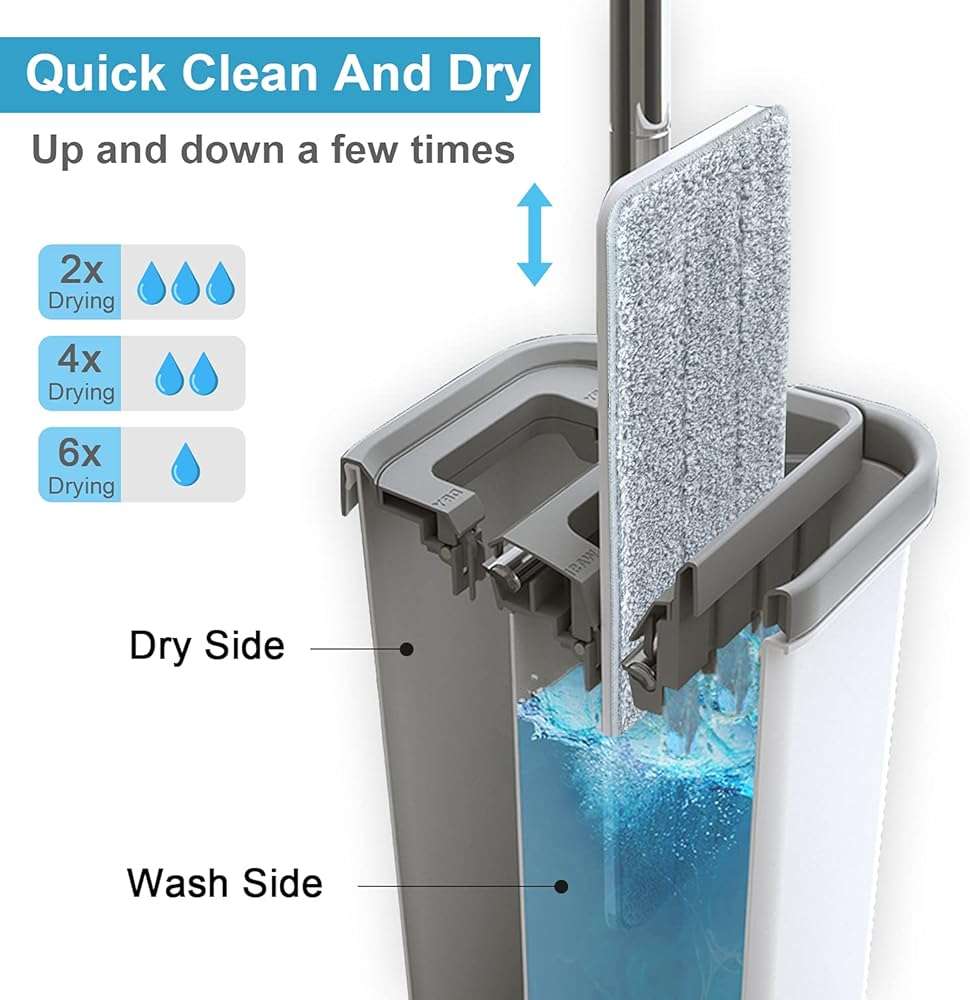BOSHENG Mop and Bucket with Wringer Set, Hands Free Flat Floor Mop and Bucket, 3 Washable Microfiber Pads Included, Wet and Dry Use, Home Floor Cleaning System for All Floor Types and Windows - Image 4