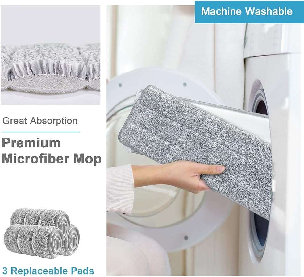 BOSHENG Mop and Bucket with Wringer Set, Hands Free Flat Floor Mop and Bucket, 3 Washable Microfiber Pads Included, Wet and Dry Use, Home Floor Cleaning System for All Floor Types and Windows - Image 7