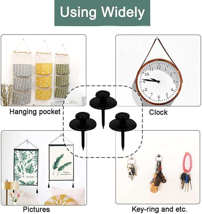 50 PCS Push Pins Picture Hangers Wall Hooks, Double Headed Thumb Tacks for Wall Hangings, Renter Friendly Decor Small Picture Frame Hangers for Drywall Cork Board Home Office Photo Decorations(Black) - Image 4
