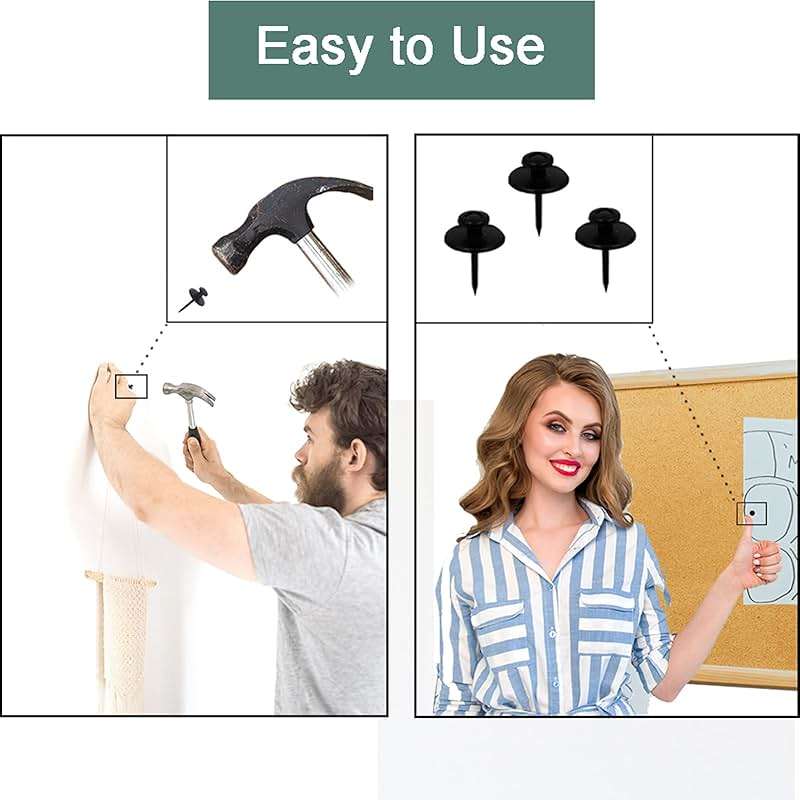 50 PCS Push Pins Picture Hangers Wall Hooks, Double Headed Thumb Tacks for Wall Hangings, Renter Friendly Decor Small Picture Frame Hangers for Drywall Cork Board Home Office Photo Decorations(Black) - Image 7