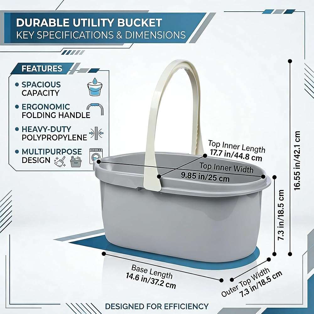 Haundry 4.5 Gallon Cleaning Bucket, Good Grips Household Mop Bucket for Cleaning Supplies, Cleaning Caddy Organizer Basket with Handle, 17.1L, Grey - Image 3