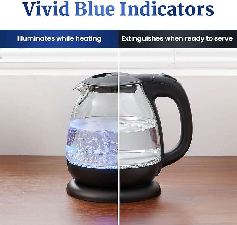 Elite Gourmet EKT1001B Electric 1.0L BPA-Free 1100W Glass Kettle Cordless 360° Base, Stylish Blue LED Interior, Handy Auto Shut-Off Function – Quickly Boil Water For Tea & More, Graphite Black - Image 5