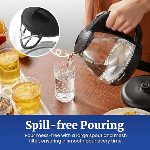 Elite Gourmet EKT1001B Electric 1.0L BPA-Free 1100W Glass Kettle Cordless 360° Base, Stylish Blue LED Interior, Handy Auto Shut-Off Function – Quickly Boil Water For Tea & More, Graphite Black - Image 7