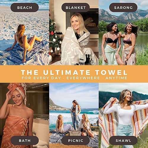 FESHKA Sand Proof Turkish Beach Towel – Oversized, Quick Dry & Lightweight Travel Towel - 100% Organic Cotton Beach Blanket - Perfect for Bath, Pool & Picnic | Sunflower (Yellow) - Image 5