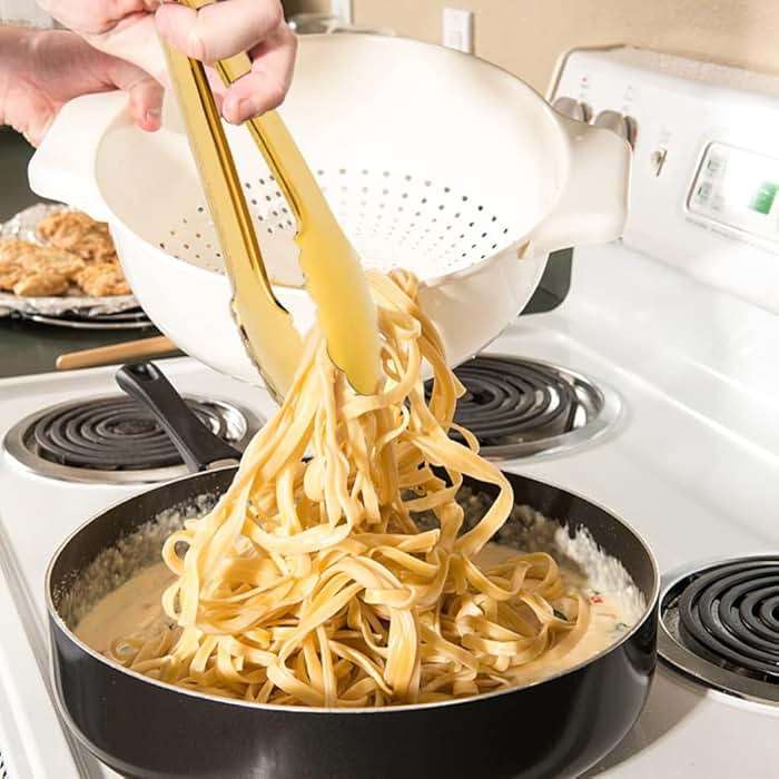 IAXSEE 2 Pack Gold Serving Tongs Gold Serving Utensils Salad Tongs Buffet Tongs Non-slip & Easy Grip Stainless Steel Gold Plated Buffet Serving Tongs, Salad, Ice, Oven (9.5 Inch) (Gold) - Image 2