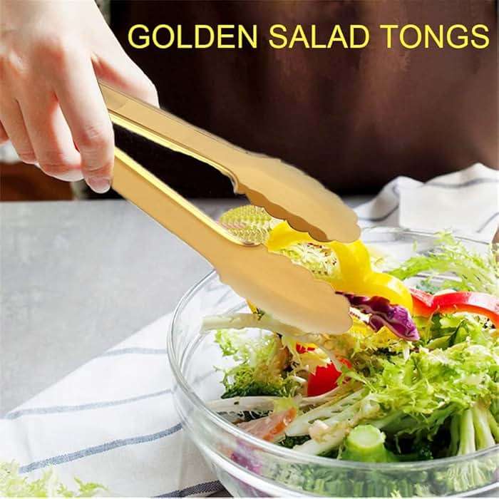 IAXSEE 2 Pack Gold Serving Tongs Gold Serving Utensils Salad Tongs Buffet Tongs Non-slip & Easy Grip Stainless Steel Gold Plated Buffet Serving Tongs, Salad, Ice, Oven (9.5 Inch) (Gold) - Image 4