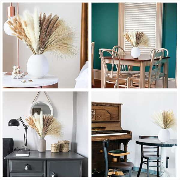 Dried Pampas Grass Decor, 100 Stems Pampas Grass Contains Bunny Tails Dried Flowers, Reed Grass Bouquet for Wedding Boho Flowers Home Table Decor, Rustic Farmhouse Party (17", White and Brown) - Image 7