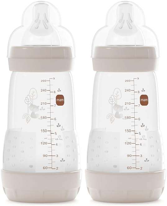 MAM 9oz Easy Start Anti-Colic+ Wide Neck Vented Baby Bottle, Medium Flow Breastfeeding-Like Nipple, Reduces Colic Gas & Reflux, Easy to Clean, BPA Free, 2+ Months, Made in Europe, 2 Pack, Unisex - Image 1