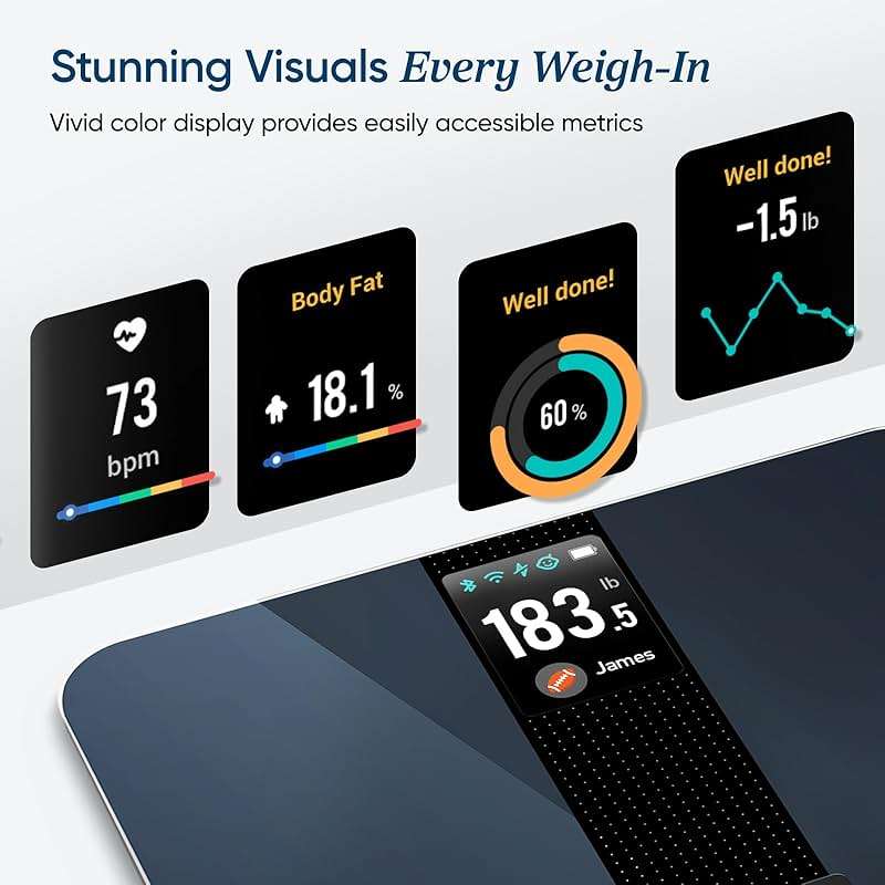 Etekcity FSA&HSA Eligible Smart Scale for Body Weight Fat, Digital Weighing Machine for Accurate BMI Muscle Mass Composition, Apple Health Compatible Fitness Equipment,TFT,‎Tempered Glass,Black - Image 3