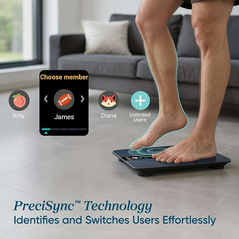 Etekcity FSA&HSA Eligible Smart Scale for Body Weight Fat, Digital Weighing Machine for Accurate BMI Muscle Mass Composition, Apple Health Compatible Fitness Equipment,TFT,‎Tempered Glass,Black - Image 7